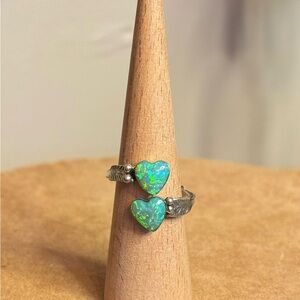Native Made Double Heart & Arrow Opal Bypass Ring